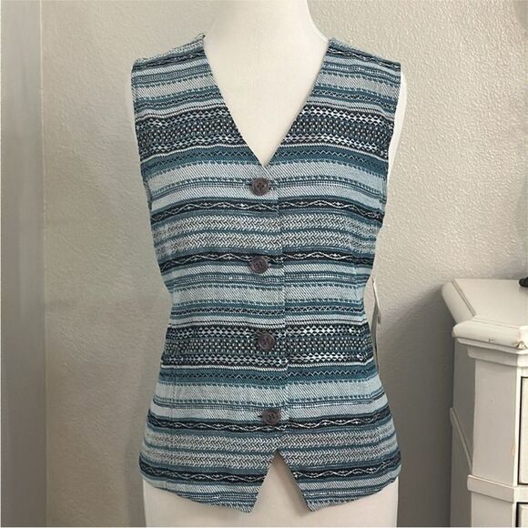 Vintage Koret Blue Striped Button Front‎ Vest Size Medium - Picture 2 of 9